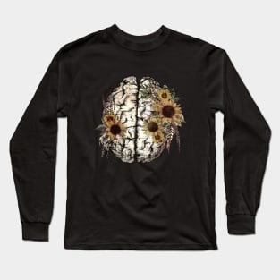 Mental health,  floral sunflowers and brain, value your mind Long Sleeve T-Shirt